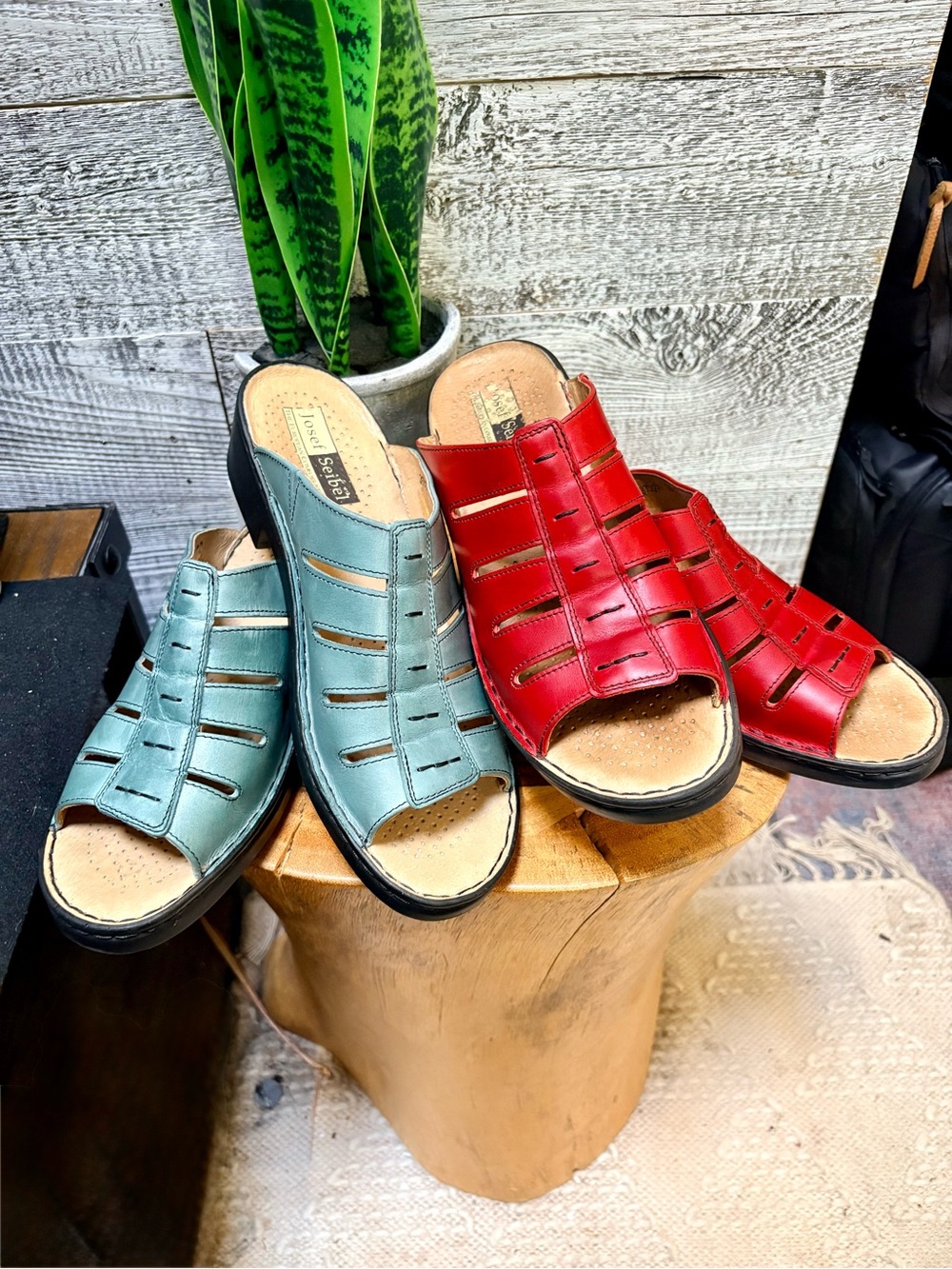Josef Seibel | 2x Pairs of Leather Backless Slide Sandals - Women's 42, Red/Blue